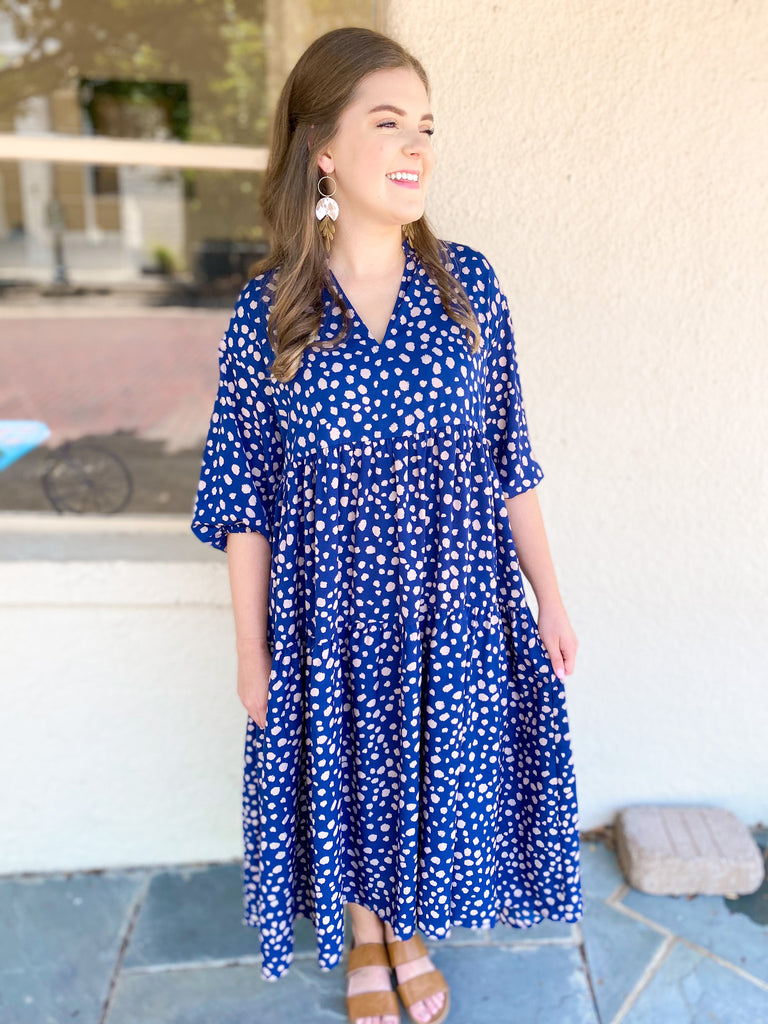 It All Begins With Spots Midi Dress: Navy