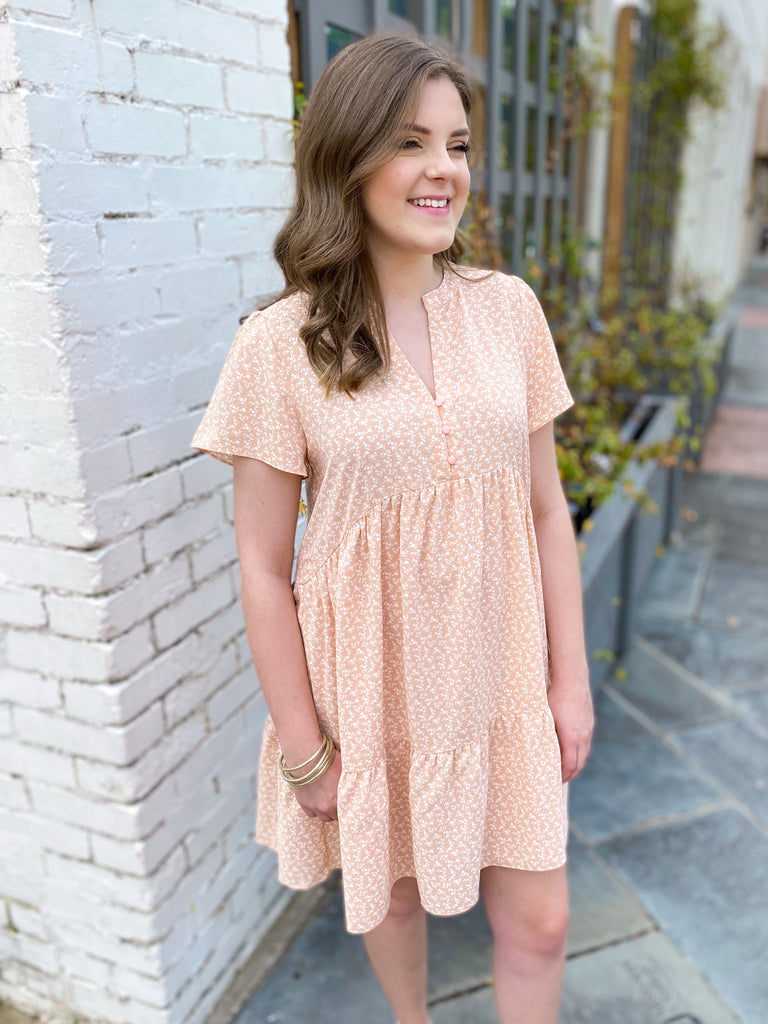 Right On Time Ditsy Floral Dress: Blush