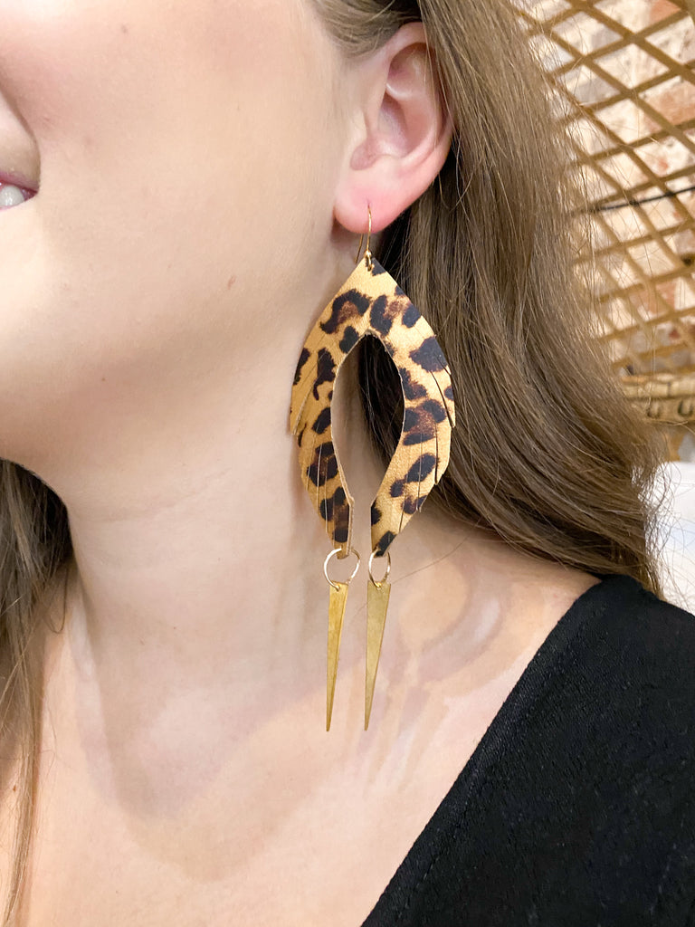 Chic'd Out Leather Spike Earring: Leopard