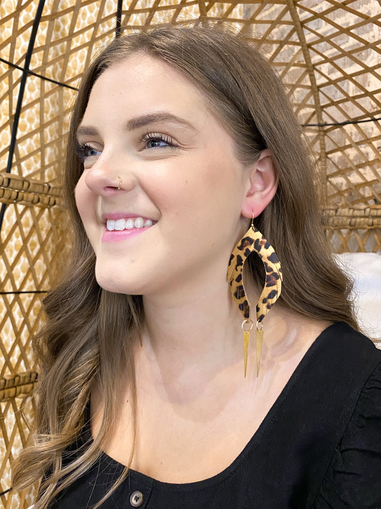 Chic'd Out Leather Spike Earring: Leopard