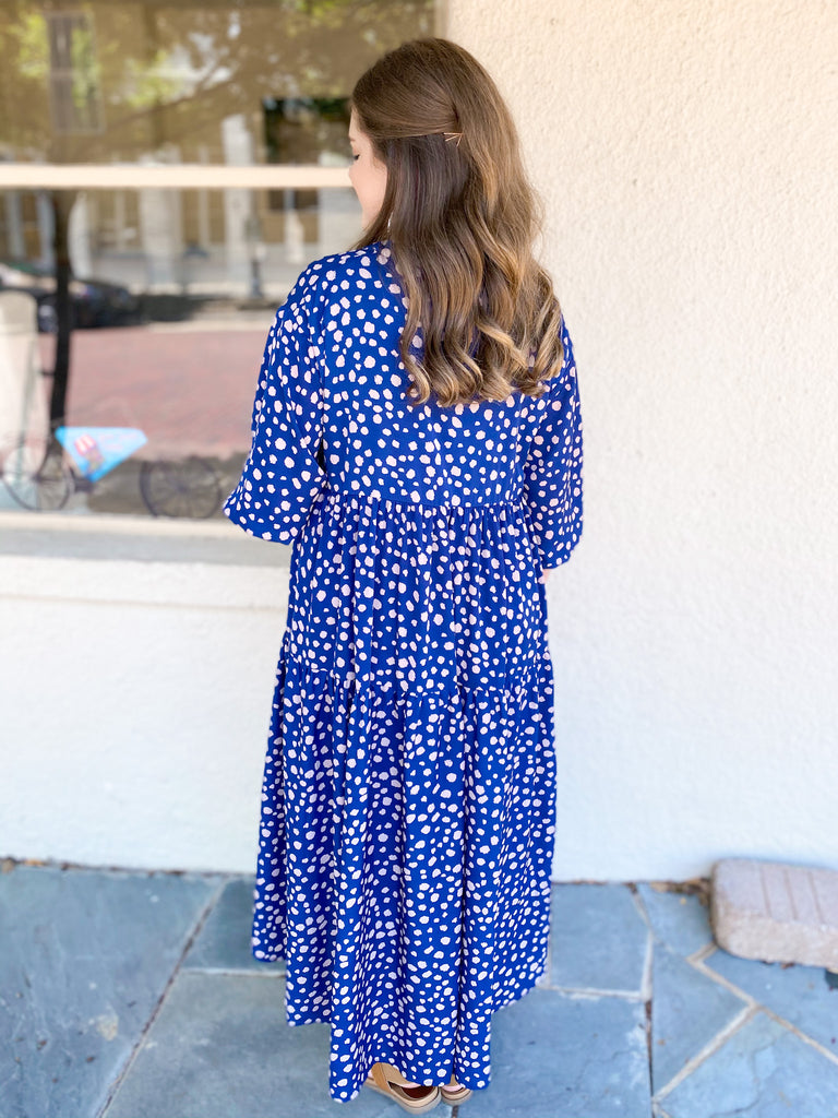 It All Begins With Spots Midi Dress: Navy